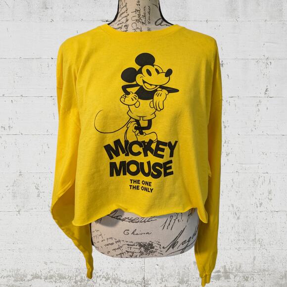 Disney Tops - Disney Mickey Mouse Crop Tee, Long Sleeve Top Yellow NWOT, Size XL